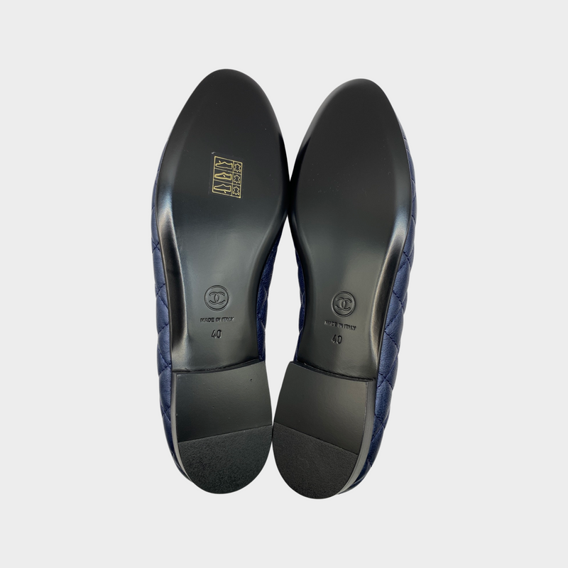Chanel navy aged calfskin ballet flats