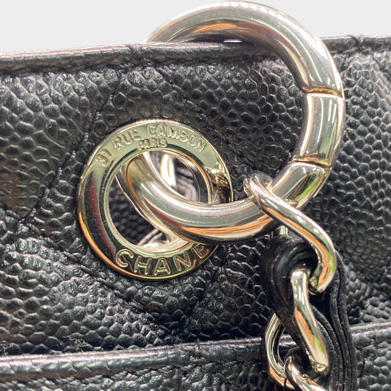 Chanel black grained quilted leather grand shopping tote