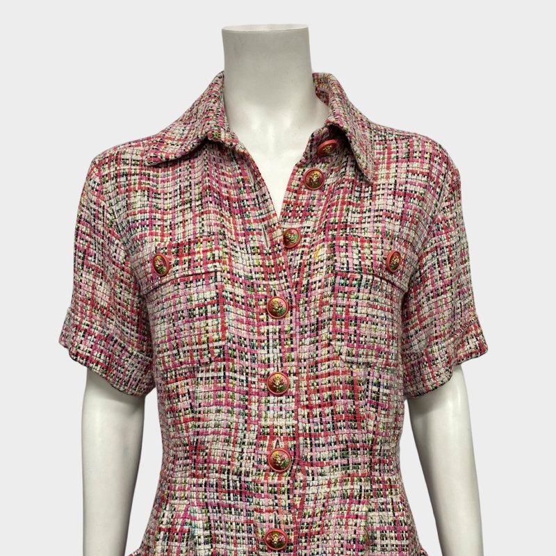 Chanel tweed rainbow pink button playsuit