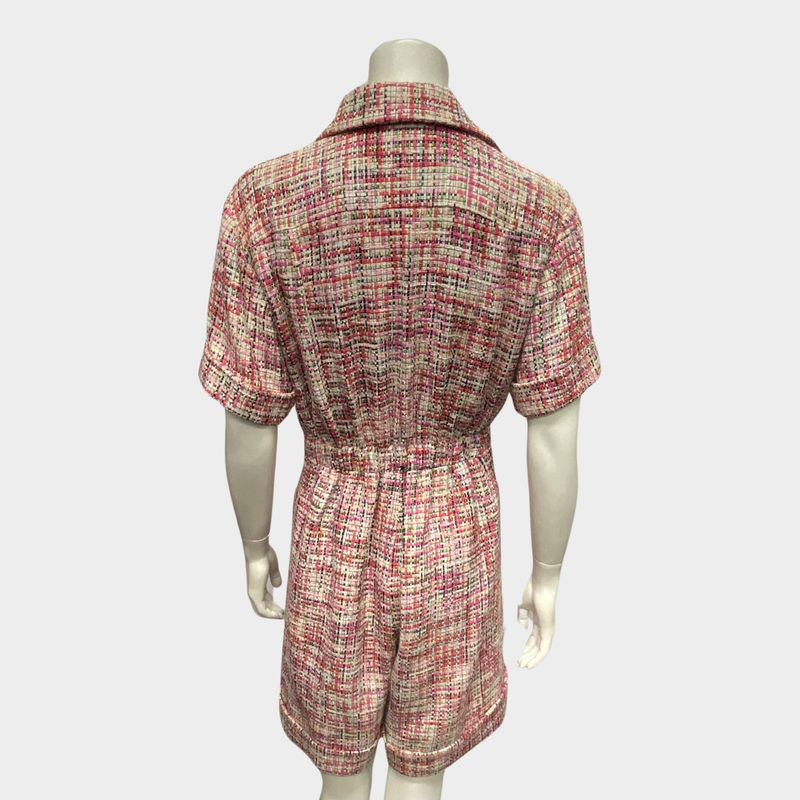 Chanel tweed rainbow pink button playsuit