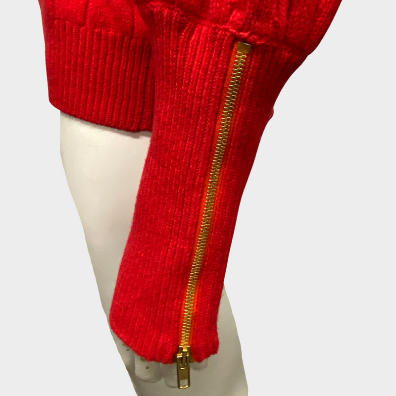 Gucci North Face red wool jumper with zip detailing on sleeves