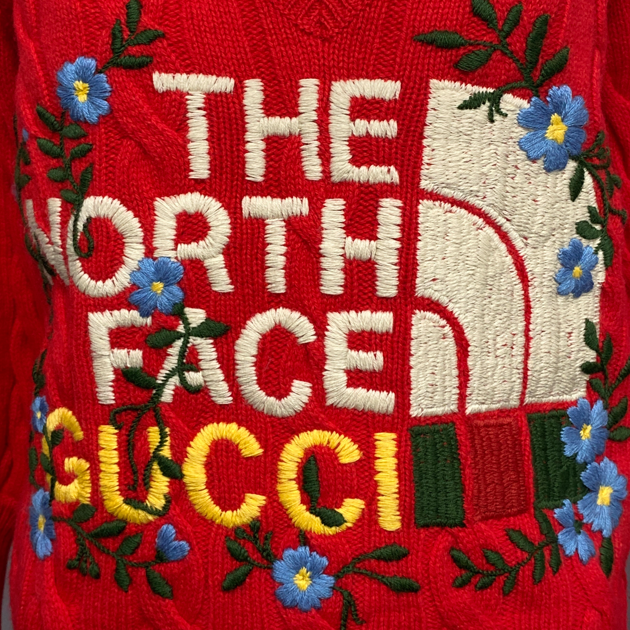 Gucci North Face red wool jumper with zip detailing on