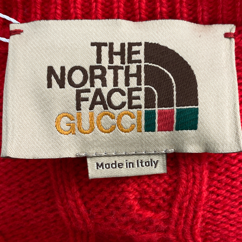 Gucci North Face red wool jumper with zip detailing on sleeves