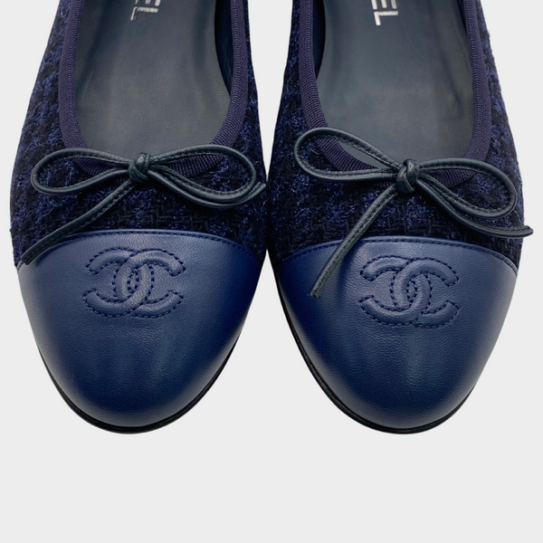 Chanel navy tweed and leather ballet flats with bow – Loop Generation