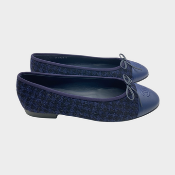 Chanel navy tweed and leather ballet flats with bow – Loop Generation