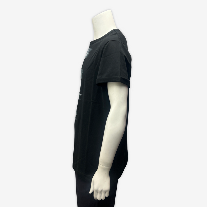 Yohji Yamamoto men's black cotton t-shirt with white brushstroke design