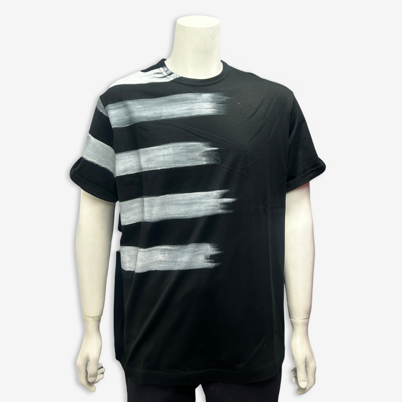 Yohji Yamamoto men's black cotton t-shirt with white brushstroke design