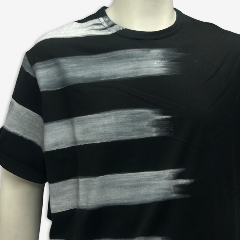 Yohji Yamamoto men's black cotton t-shirt with white brushstroke design