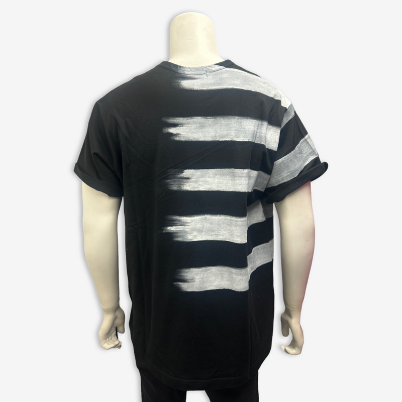 Yohji Yamamoto men's black cotton t-shirt with white brushstroke design