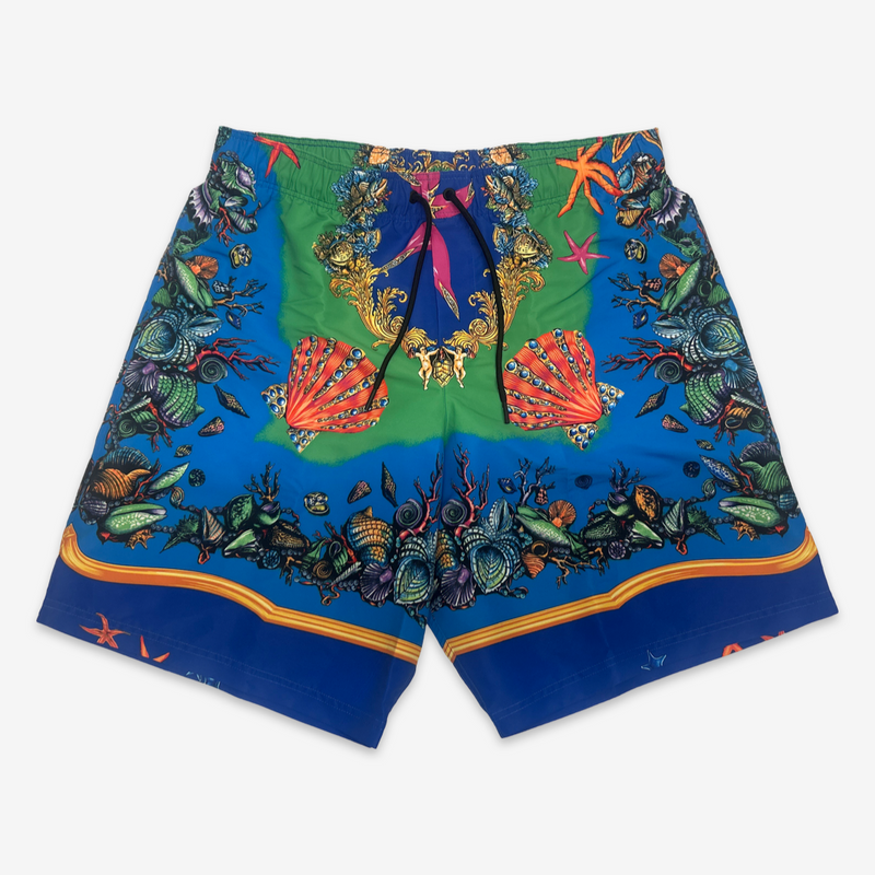 Versace men's multicoloured ocean motif swimming trunks