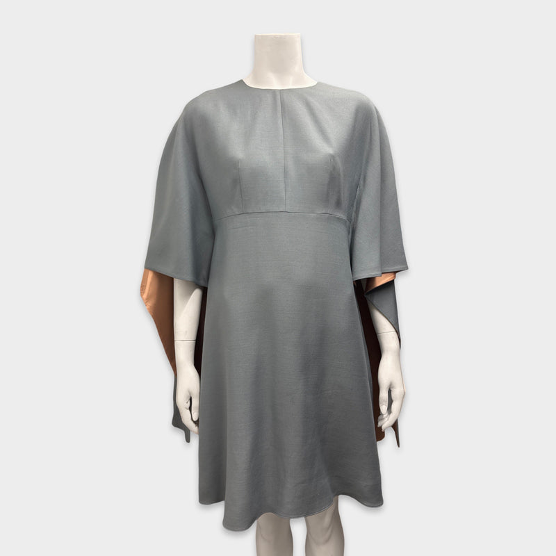 Valentino Gray Wool Cape Sleeve Dress