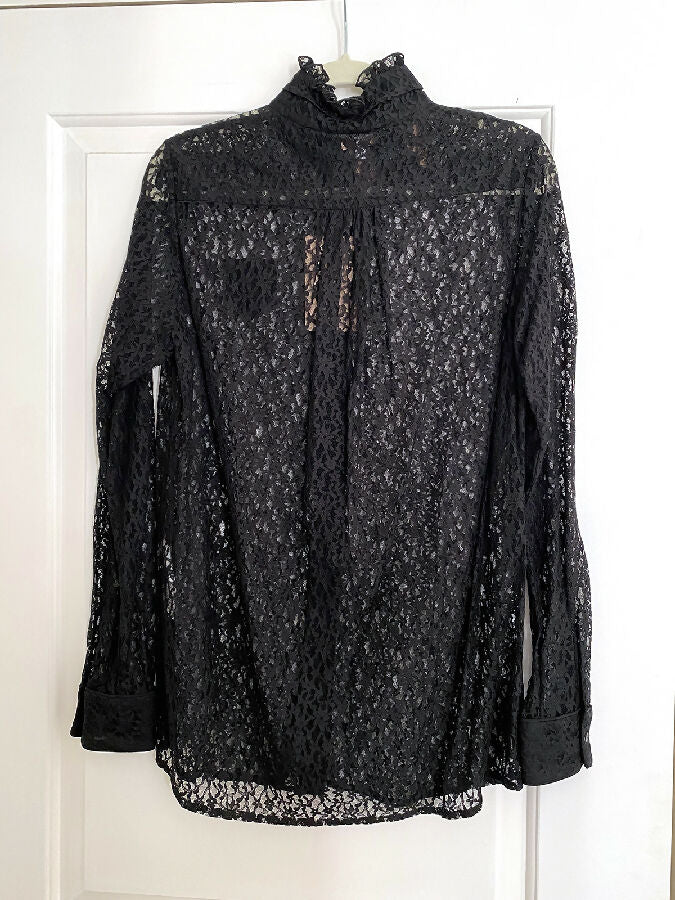 No.21 women's black lace frill collar long-sleeved shirt