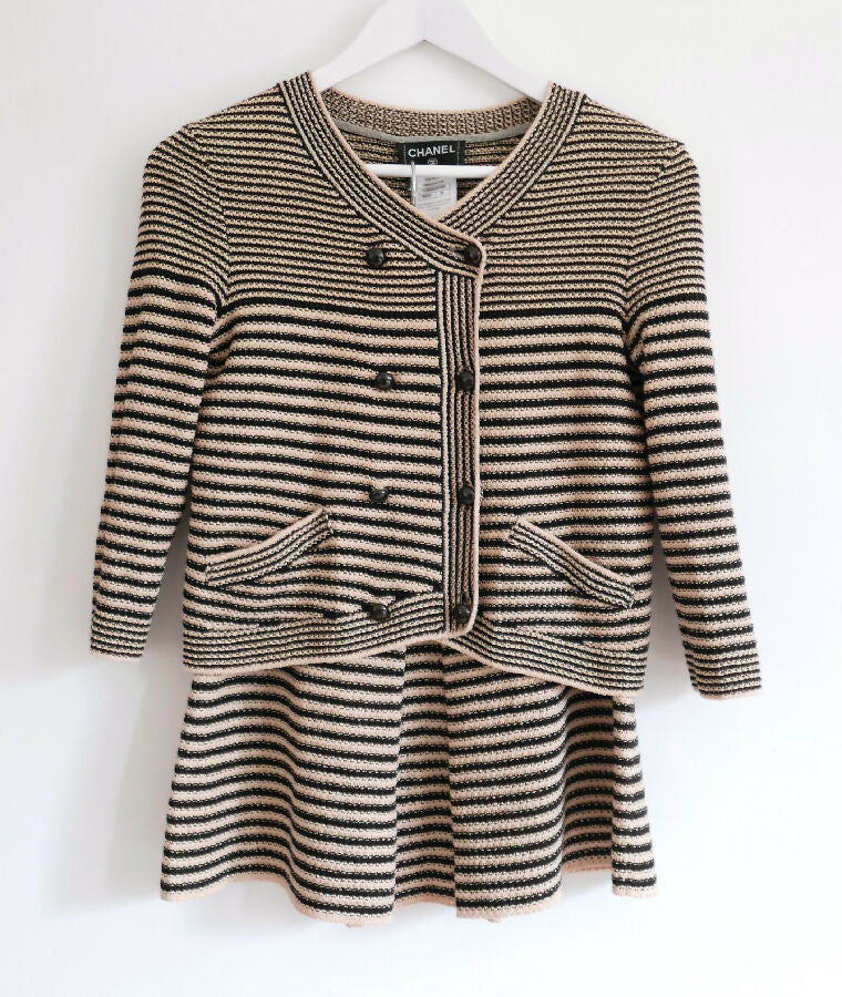 Chanel women's camel and black Resort 2015 silk knit cropped jacket