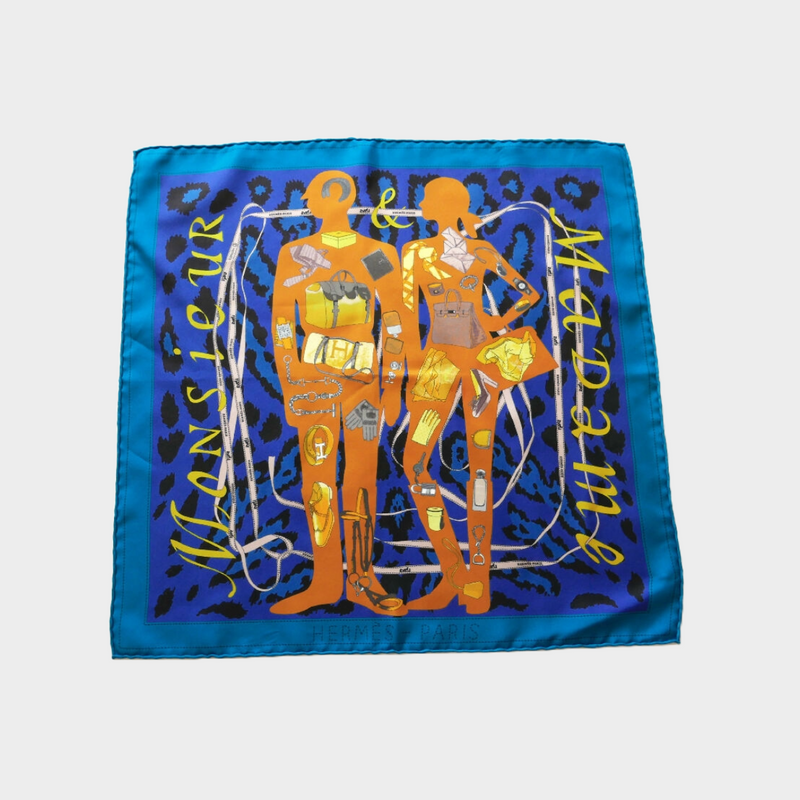 Hermes Unisex Blue and Orange Monsieur & Madame Foulard Scarf