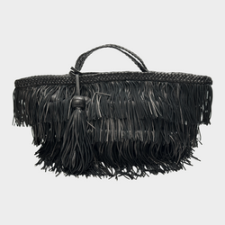 Saint Laurent women's black leather fringed basket handbag