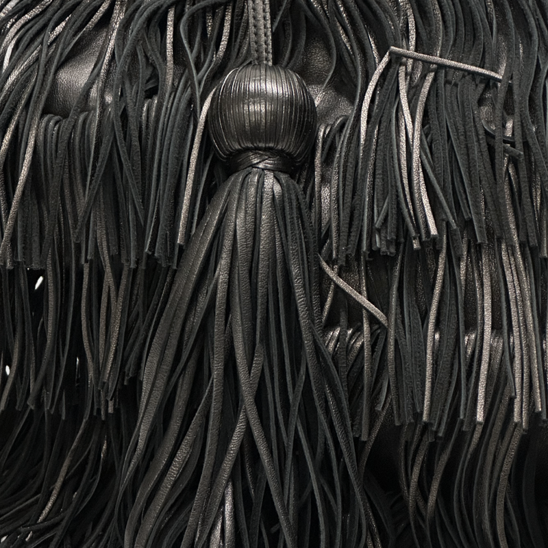 Saint Laurent women's black leather fringed basket handbag