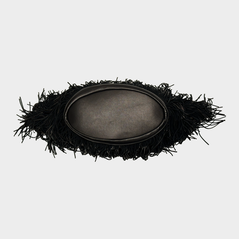 Saint Laurent women's black leather fringed basket handbag