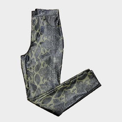 WW Hardware black and green python print embossed polyester trousers