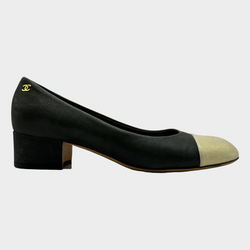 Chanel black and beige suede and leather vintage pumps with block heels