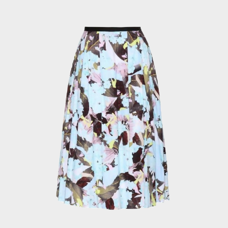 Erdem blue floral print pleated Imari skirt