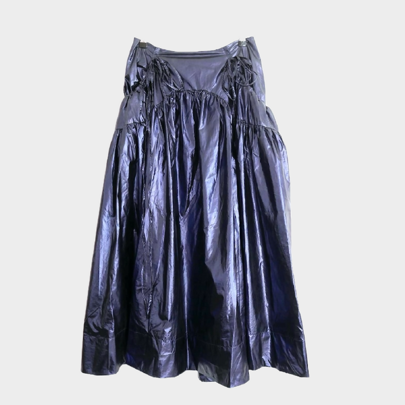 Rejina Pyo Anika navy metallic lamé midi Skirt