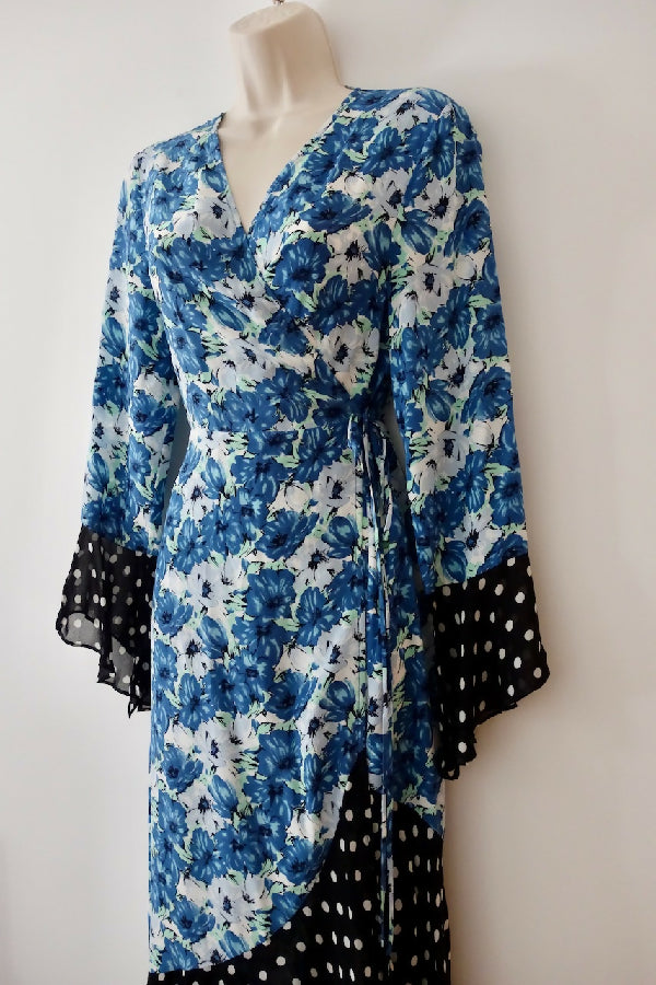 Rixo blue floral print silk Luna wrap dress Loop Generation Rixo blue floral print silk Luna wrap dress Loop Generation