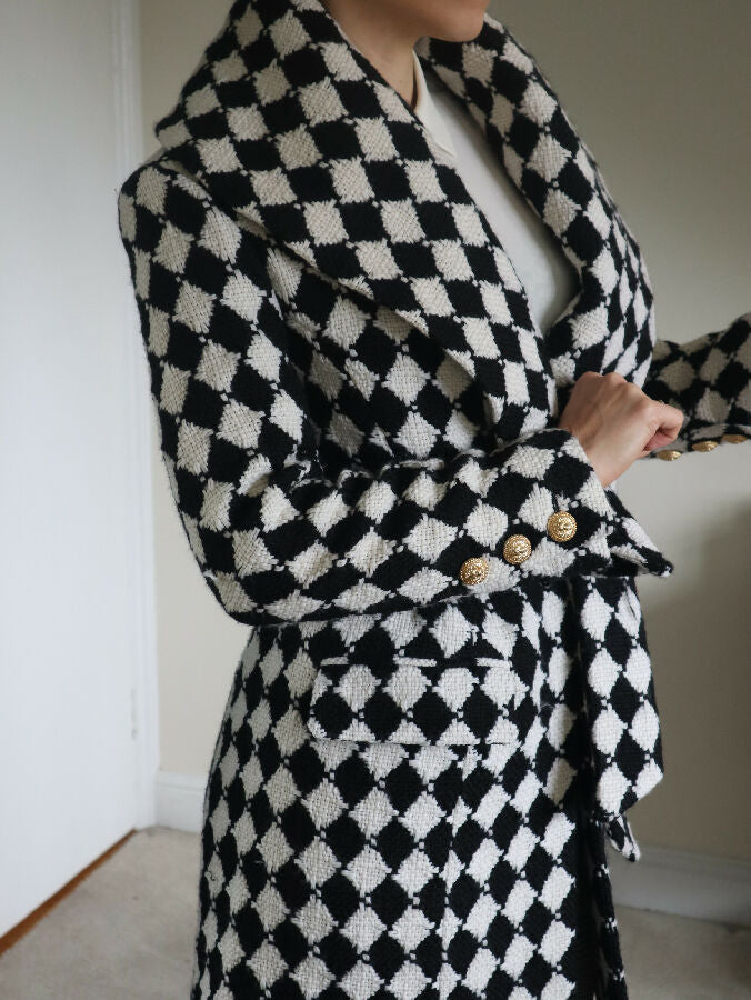 Balmain women's black and white houndstooth wool coat