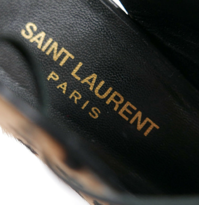 Saint Laurent leopard print calf hair lace-up sandals