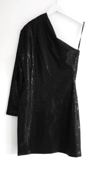 Solace London black sequin Zuri one shoulder mini dress – Loop Generation