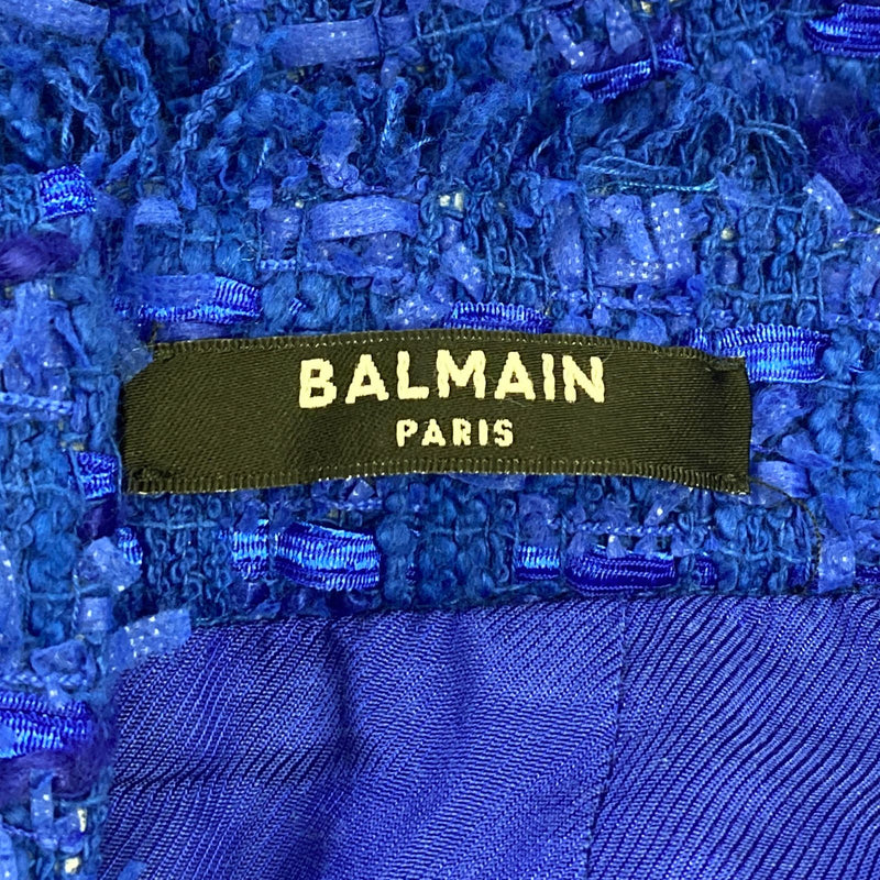 Balmain women's blue tweed mini skirt with gold hardware