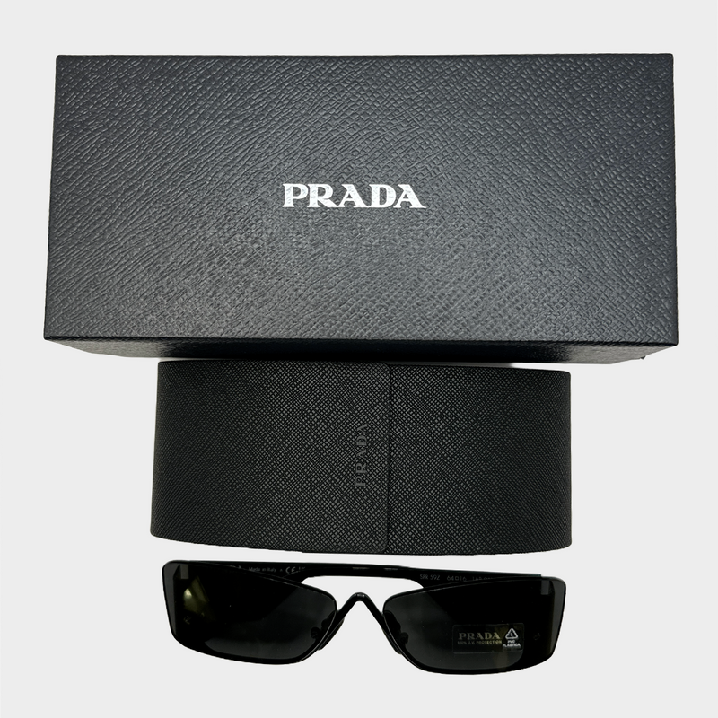 Prada black cutout sunglasses with side logo detail