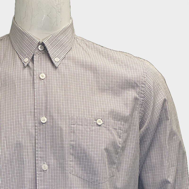 Prada men's white/brown/blue checkered cotton shirt