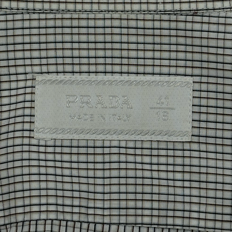 Prada men's white/brown/blue checkered cotton shirt