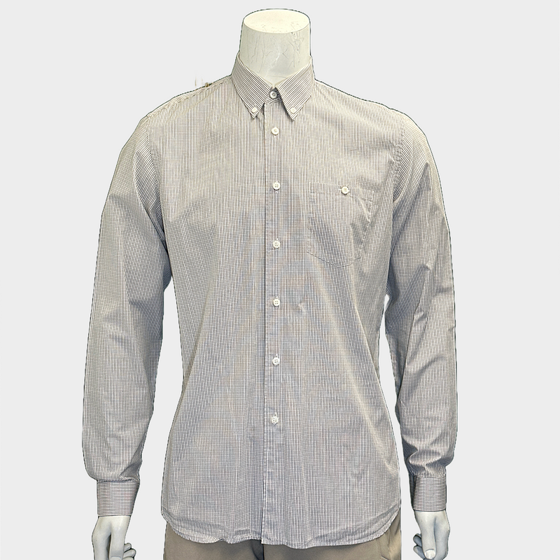 Prada men's white/brown/blue checkered cotton shirt