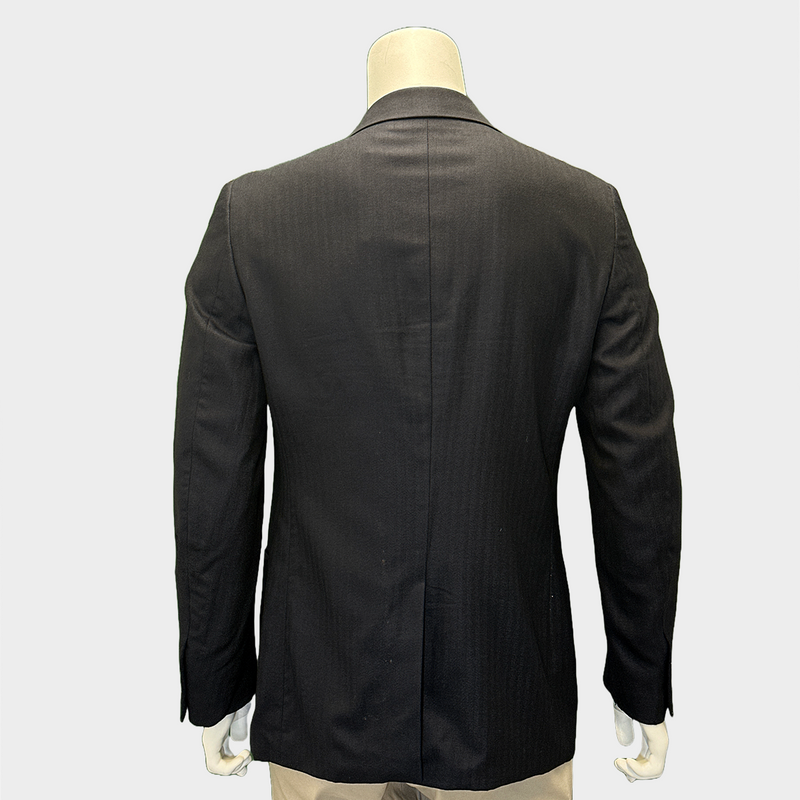 Prada men's navy wool herringbone textured blazer