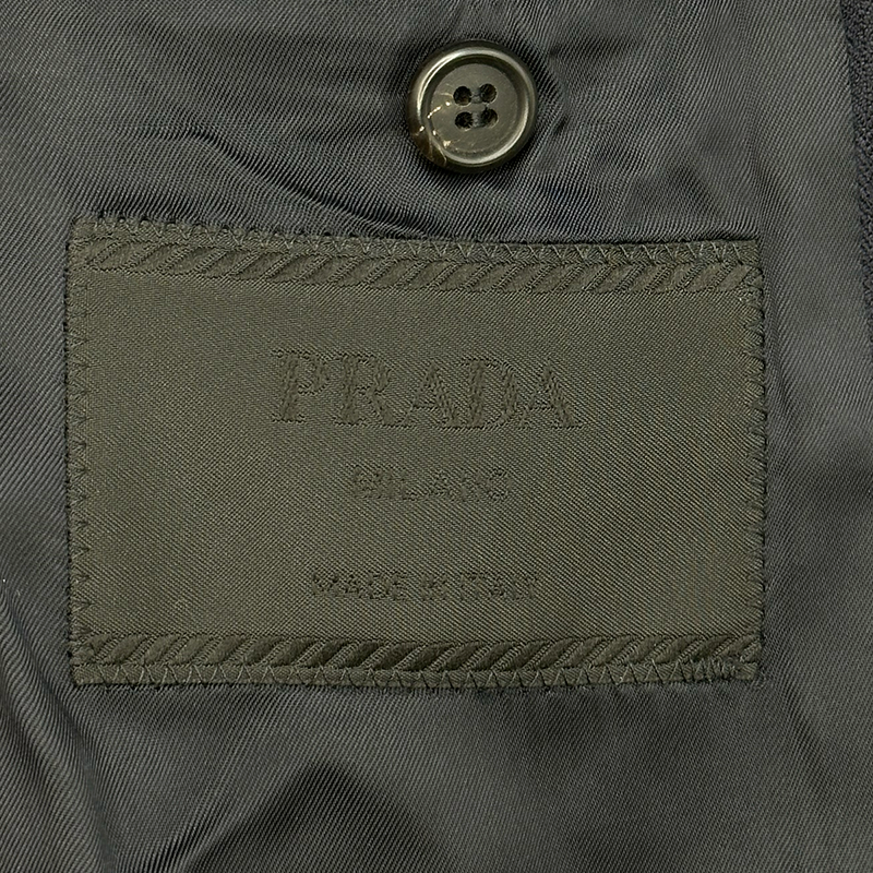 Prada men's navy wool herringbone textured blazer