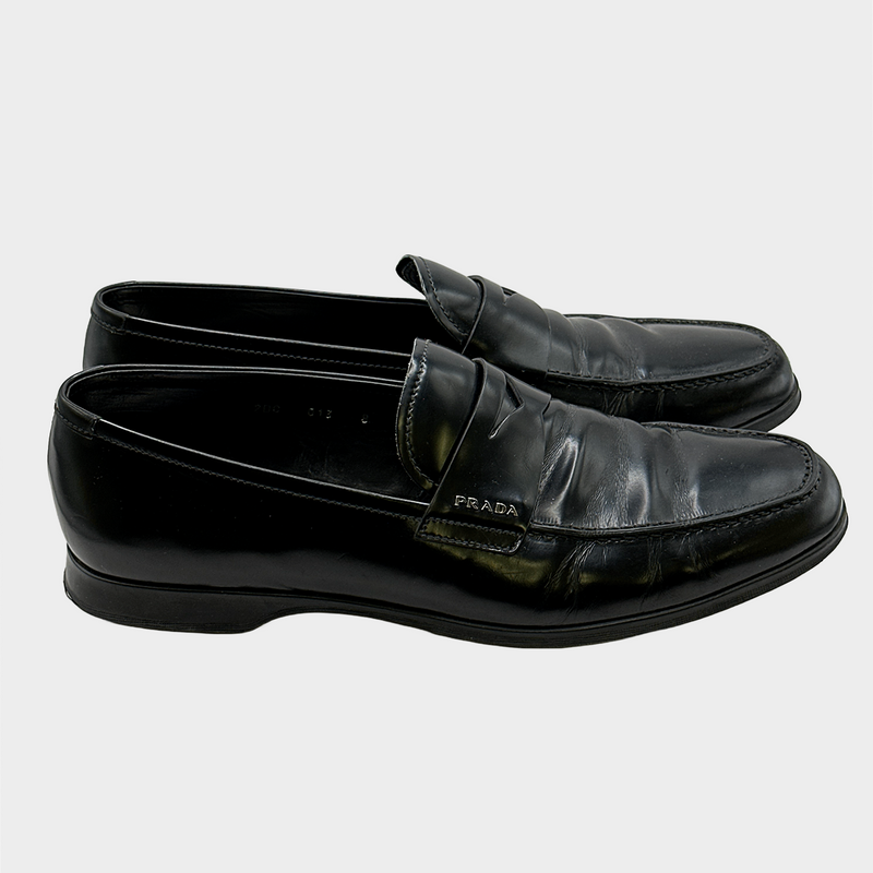 PRADA men's black patent leather loafers