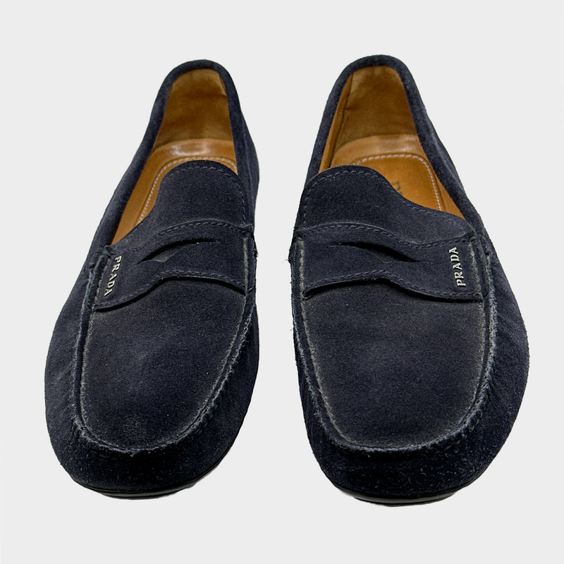 PRADA men's navy suede loafers