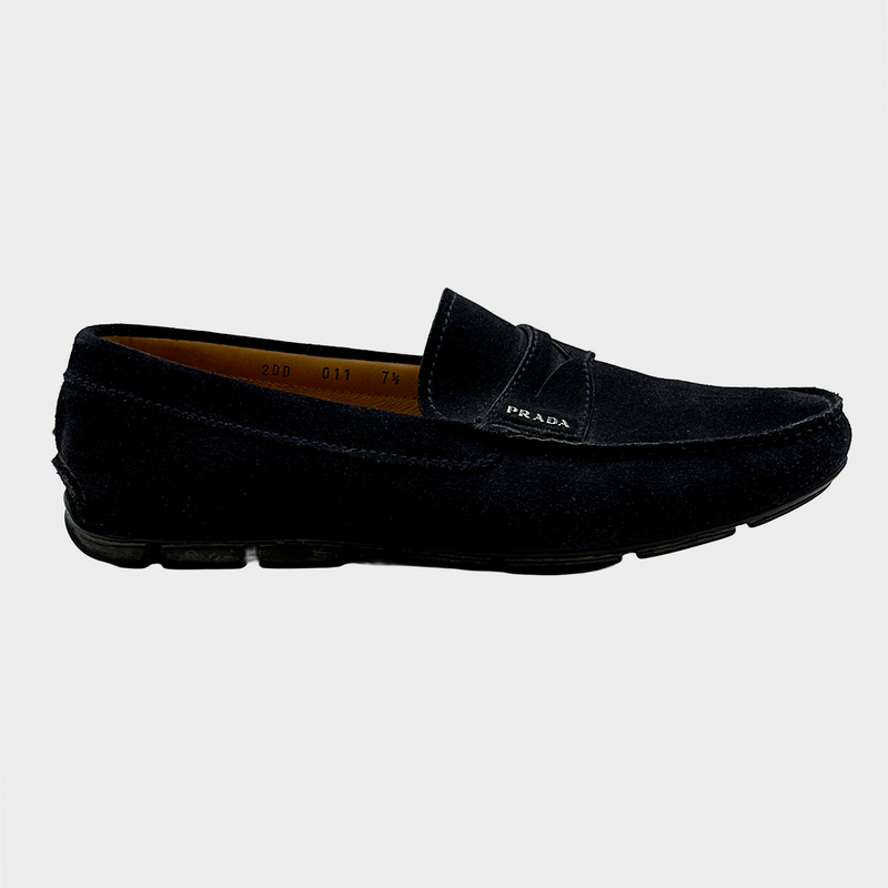 PRADA men's navy suede loafers