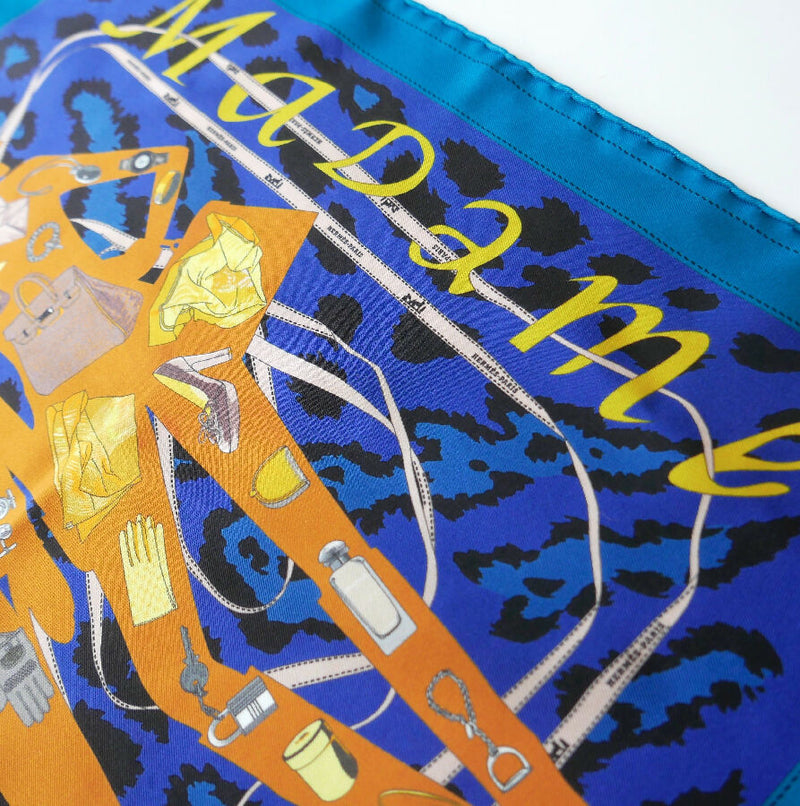 Hermes Unisex Blue and Orange Monsieur & Madame Foulard Scarf