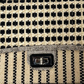 CHANEL black and beige raffia limited edition jumbo flap bag