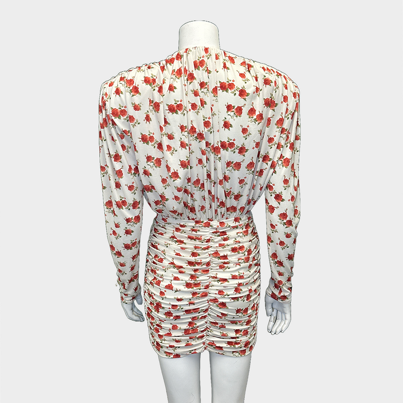 Magda Butrym women's white and red flower print long-sleeved rushed dress