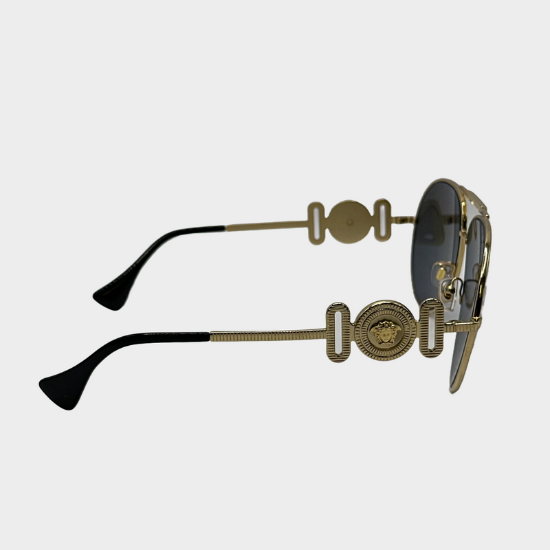VERSACE gold aviator sunglasses with logo details on side