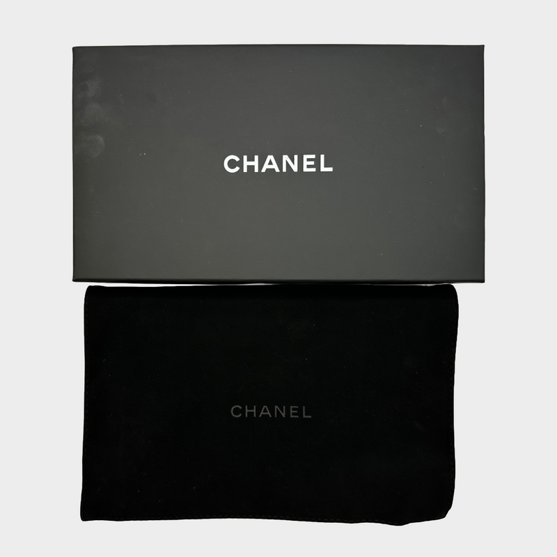 CHANEL navy and gold caviar leather quilted Le Boy pouch