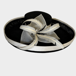 Siggi London black structured mesh hat with white feather flower detail