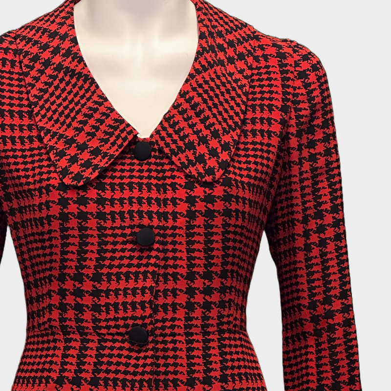 Alessandra Rich black and red houndstooth print silk mid-length dress