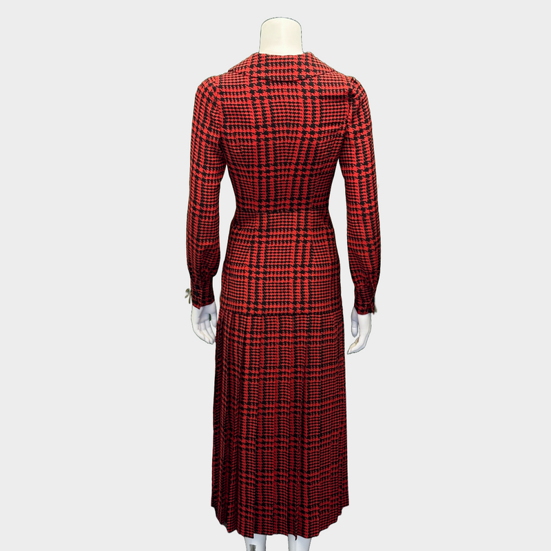 Alessandra Rich black and red houndstooth print silk mid-length dress