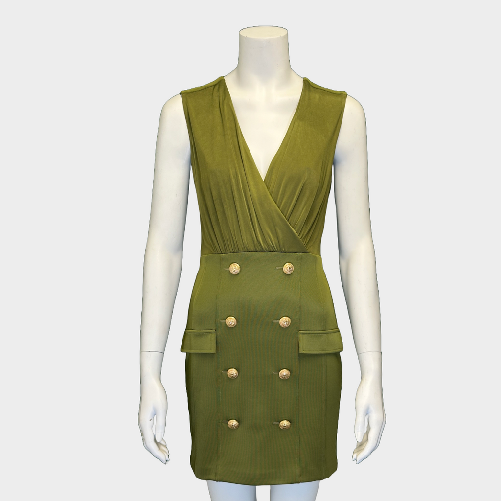 Balmain khaki viscose sleeveless buttoned mini dress – Loop Generation