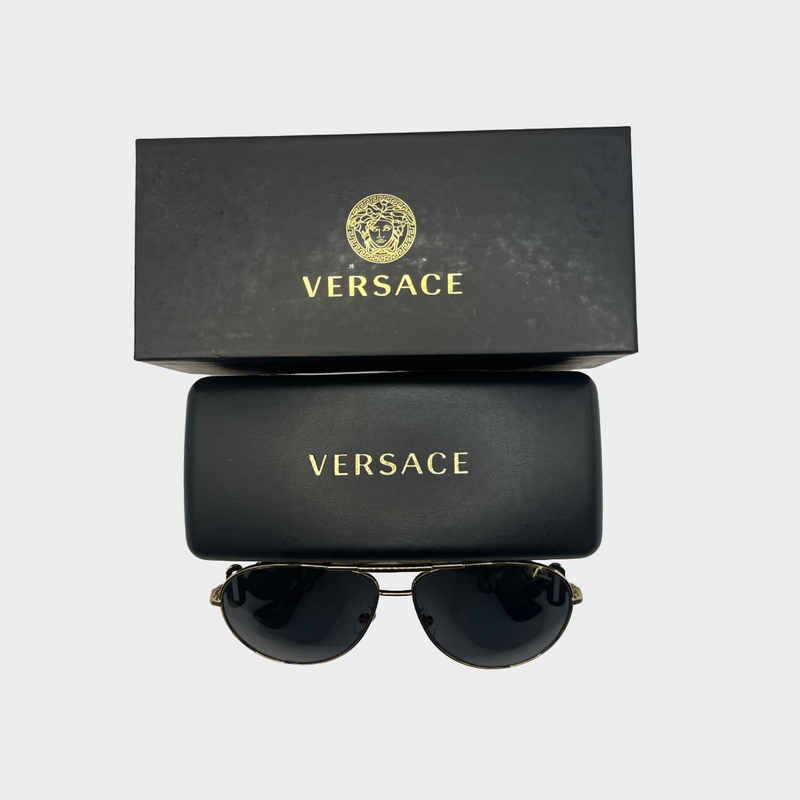 VERSACE gold aviator sunglasses with logo details on side