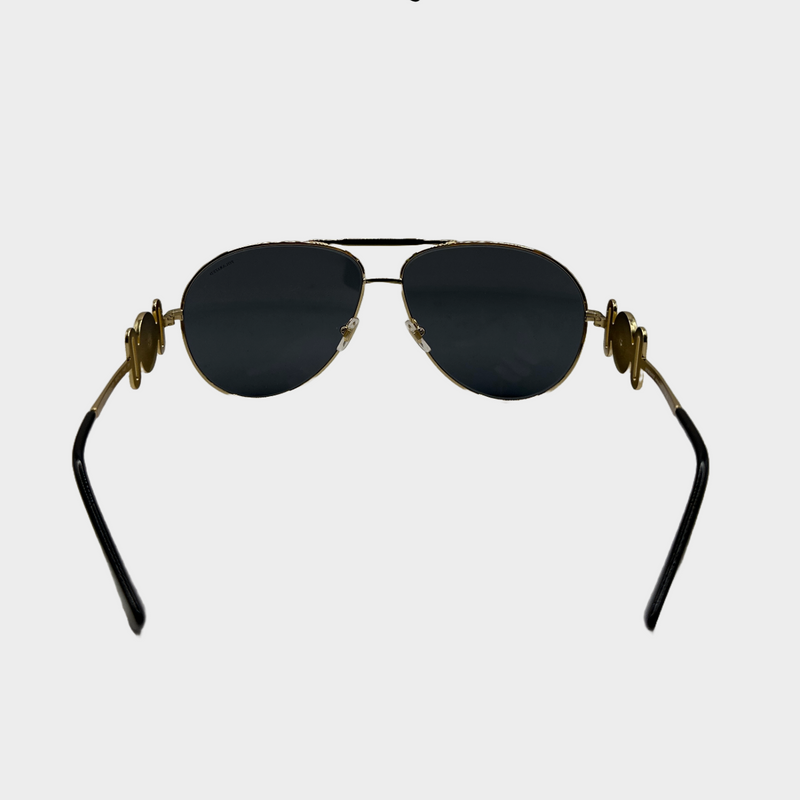 VERSACE gold aviator sunglasses with logo details on side